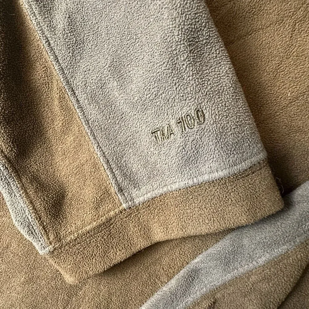 The North Face Men's XL Brown/Gray Colorblock 1/4 Zip Mock Neck Fleece Logo